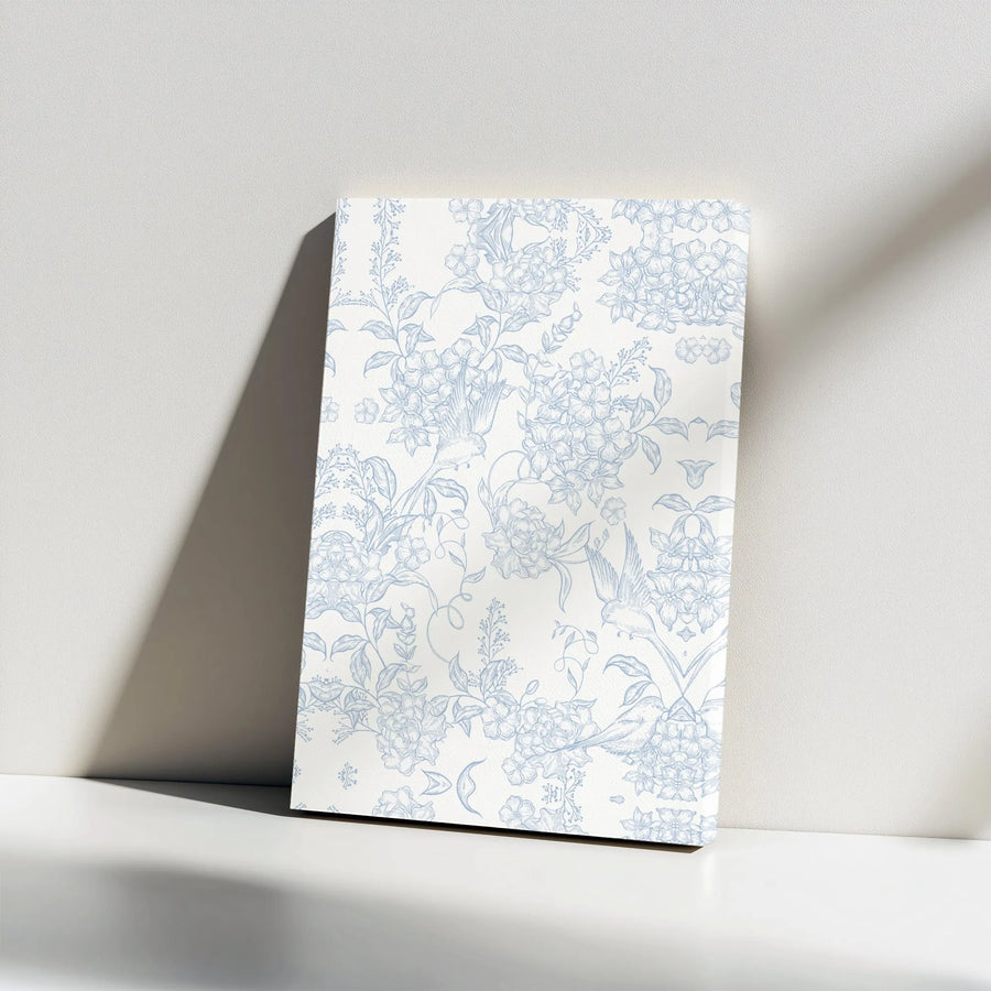Vintage Floral Bird Canvas Wall Art | Blue Chinoiserie Toile Pattern | Premium Gallery Wrapped Canvas | Grandmillennial Home Decor Gift