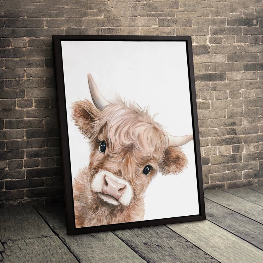 Baby Highland Cow Wall Art | Watercolor Farm Animal Print | Premium 1.25" Gallery Canvas | Rustic Nursery Decor or Farmhouse Home Gift