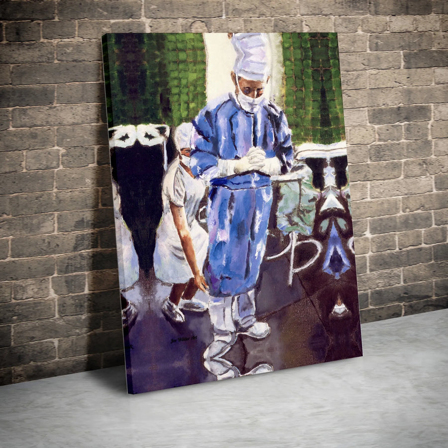 Praying Surgeon Canvas Print | Operating Room Medical Wall Art | Premium Gallery Wrapped Decor | Gift for Doctors & Surgeons