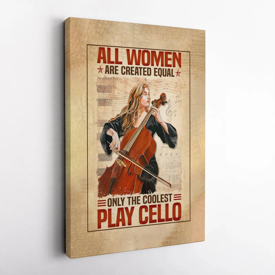Cello Player Wall Art | Music Lover Gift for Women | Premium Gallery Wrapped Canvas | Vintage Style Musician Decor