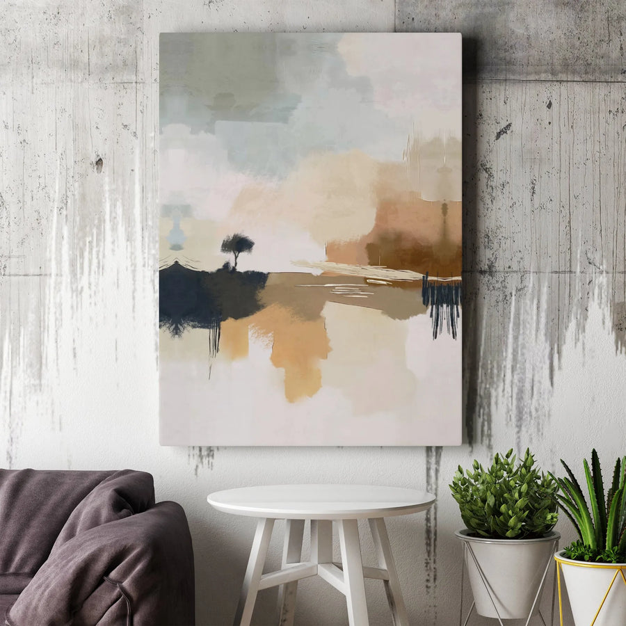 Abstract Earthy Landscape Canvas Wall Art | Neutral Minimalist Solitary Tree Print | 1.25" Gallery Wrap | Modern Home Decor Gift