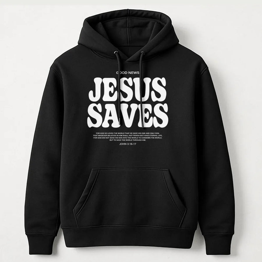 Jesus Saves Hoodie | Christian Scripture Bible Verse | Premium Cotton Blend | Faith Based Gift For Men And Women