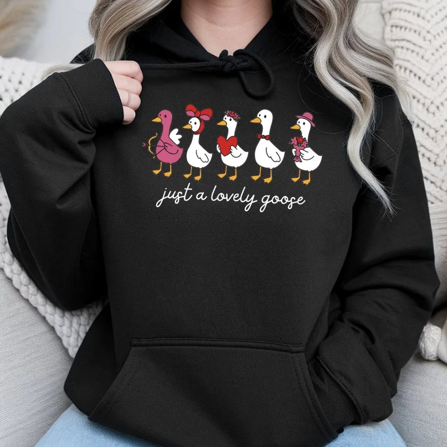 Valentine's Goose Hoodie | Cute Duck Cupid Valentine Graphic | Premium Cotton Blend Unisex Sweatshirt | Gift for Animal Lovers & Couples