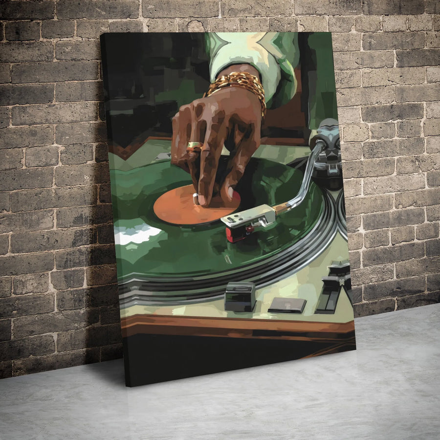 DJ Turntable Canvas Wall Art | Retro Vinyl Record Player Illustration | Premium Gallery Wrap Decor | Music Lover Gift for Studio or Home Office