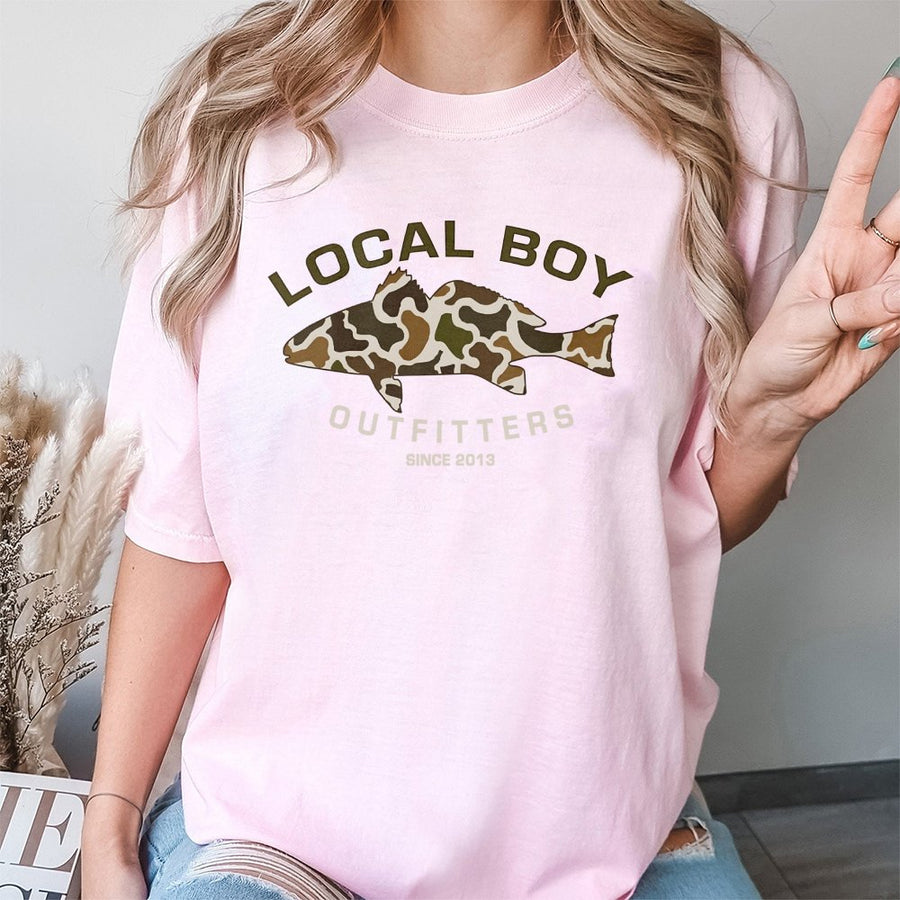 Fishing Graphic T-Shirt | Camo Bass Print Design | 100% Cotton Premium Tee | Southern Outdoorsmen Gift For Men And Women