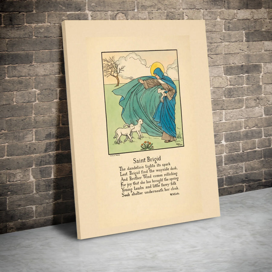 Saint Brigid Wall Art | Vintage Irish Poem Poster with Lambs | Premium Gallery Wrapped Canvas | Religious Home Decor Gift for St Brigids Day