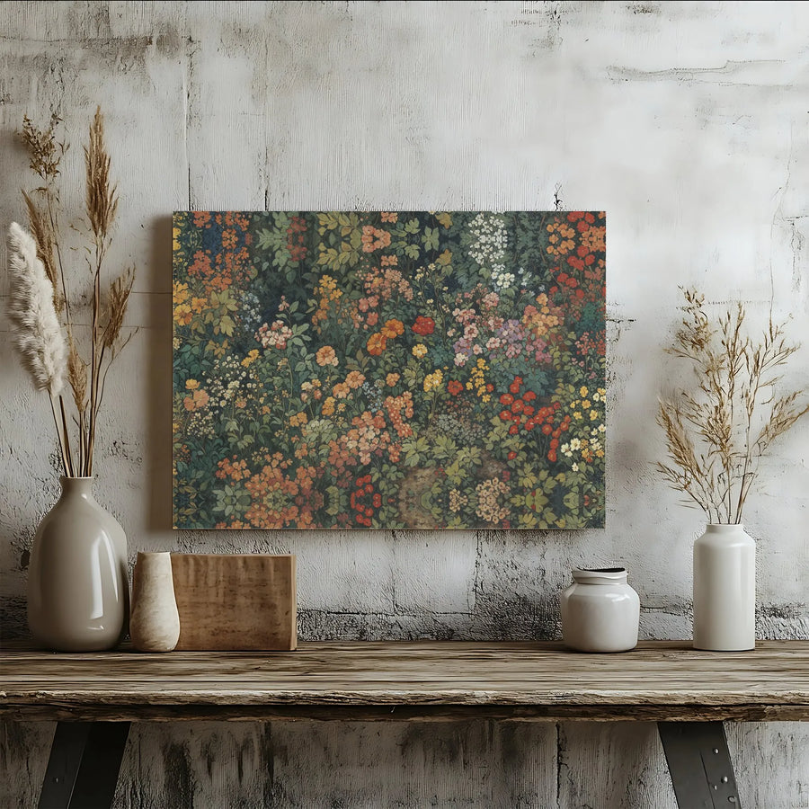 Vintage Wildflower Meadow Canvas | Dark Botanical Garden Wall Art | Premium Gallery Wrap Print | Nature Inspired Home Decor Gift