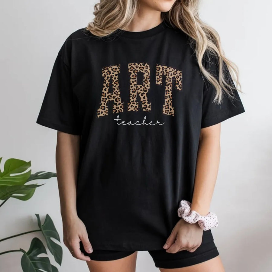 Art Teacher T-Shirt | Leopard Print Varsity Design | Premium Cotton Blend | Art Teacher Appreciation Gift