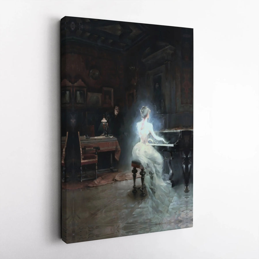 Claudius Roux The Recital Canvas Wall Art | Vintage Gothic Pianist Painting Print | Premium 1.25" Thick Gallery Wrap | Dark Academia Home Decor
