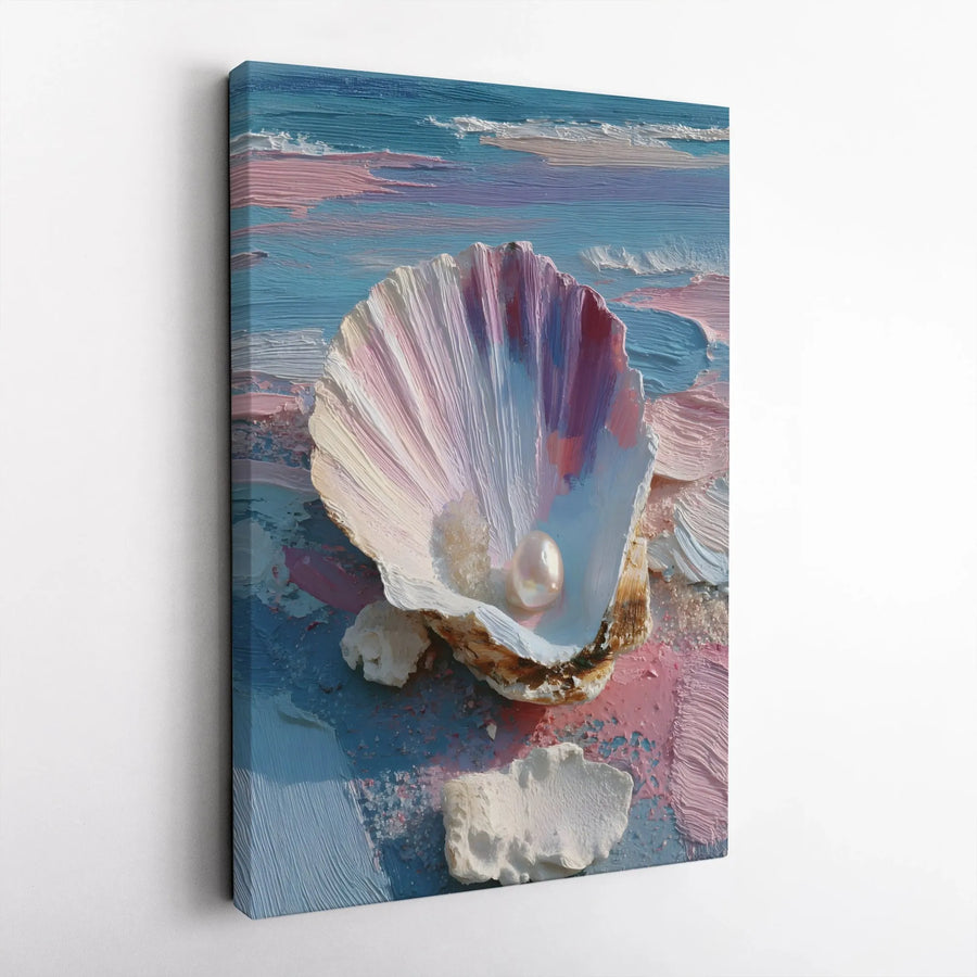 Seashell Pearl Vertical Canvas | Textured Coastal Wall Art | Thick Gallery Wrapped Print | Beach House Decor Gift