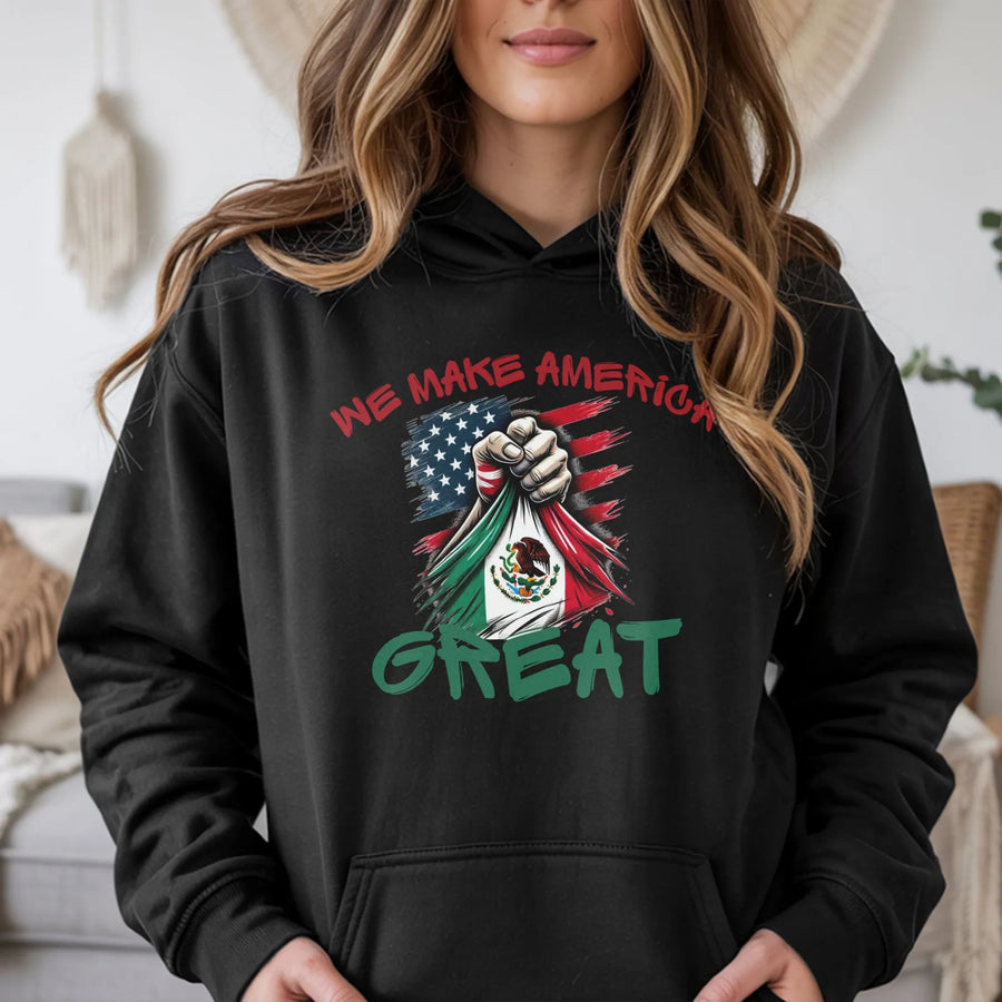 Mexican American Pride Hoodie | Dual Flag Graphic Fist Design | Soft Cotton Blend Premium Sweatshirt | Heritage Gift for Men and Women