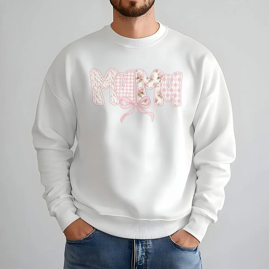 Mama Sweatshirt | Pink Floral & Gingham Quilt Style Letters | Cozy Crewneck Pullover | Premium Mother's Day Gift for New Mom
