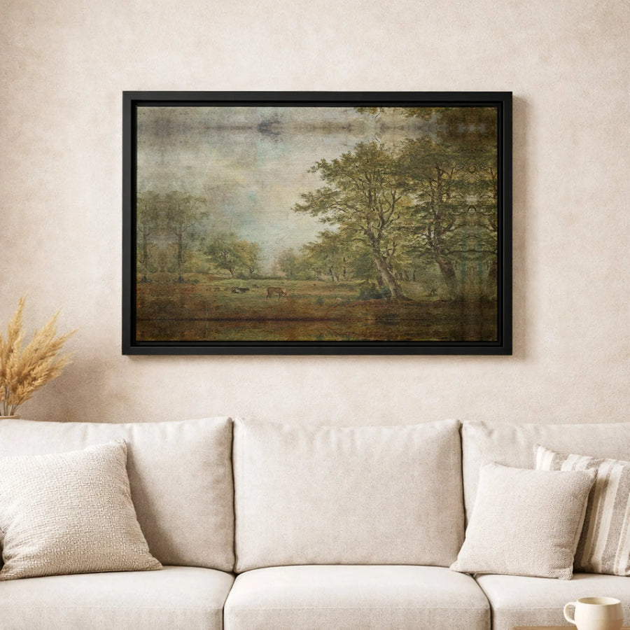 Vintage Landscape Canvas Art | Forest Deer Painting Wall Decor | Premium Gallery-Wrapped Print | Nature-Inspired Home Decor Gift