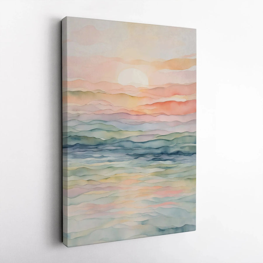 Abstract Sunrise Canvas Wall Art | Watercolor Ocean Waves Print | Premium Thick Gallery Wrap | Modern Minimalist Wall Decor Gift