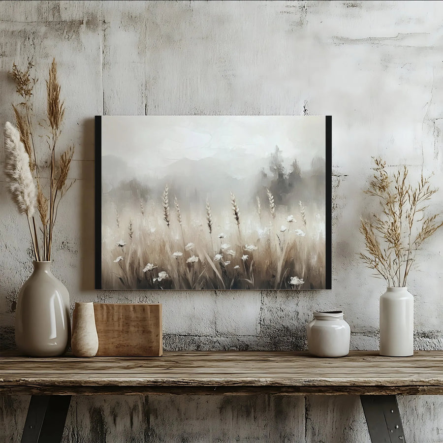 Neutral Wheat Field Wall Art | Abstract Floral Landscape Canvas Print | Gallery Wrap 1.25" Frame | Modern Farmhouse Living Room Decor