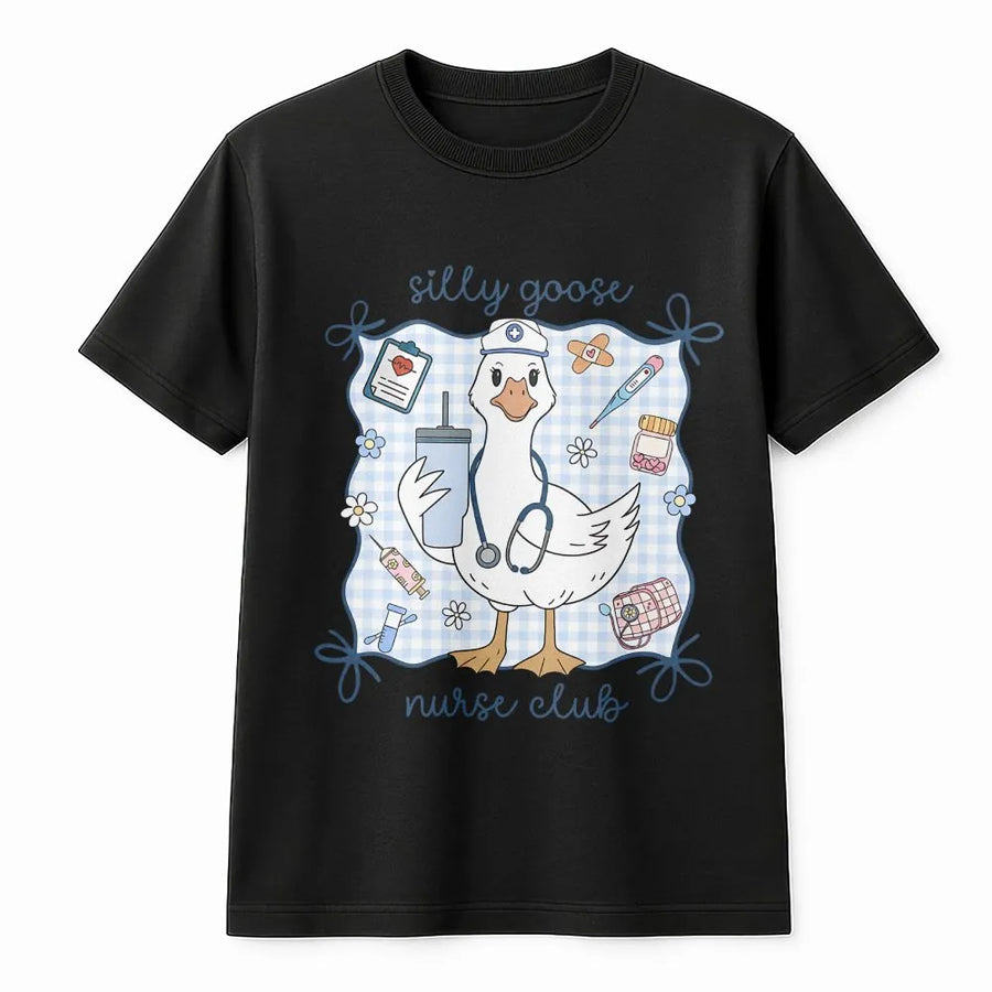 Silly Goose Nurse Club T-Shirt | Cute Cartoon Duck Medical Design | Premium Soft Cotton | Funny Nursing Student & RN Graduation Gift