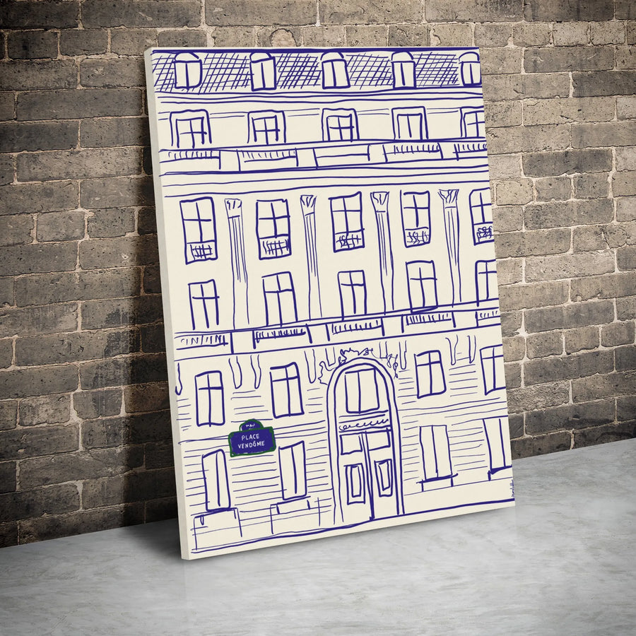Paris Architecture Wall Art | Place Vendome Building Sketch | Premium Gallery Wrapped Canvas | Minimalist French Decor for Home Office