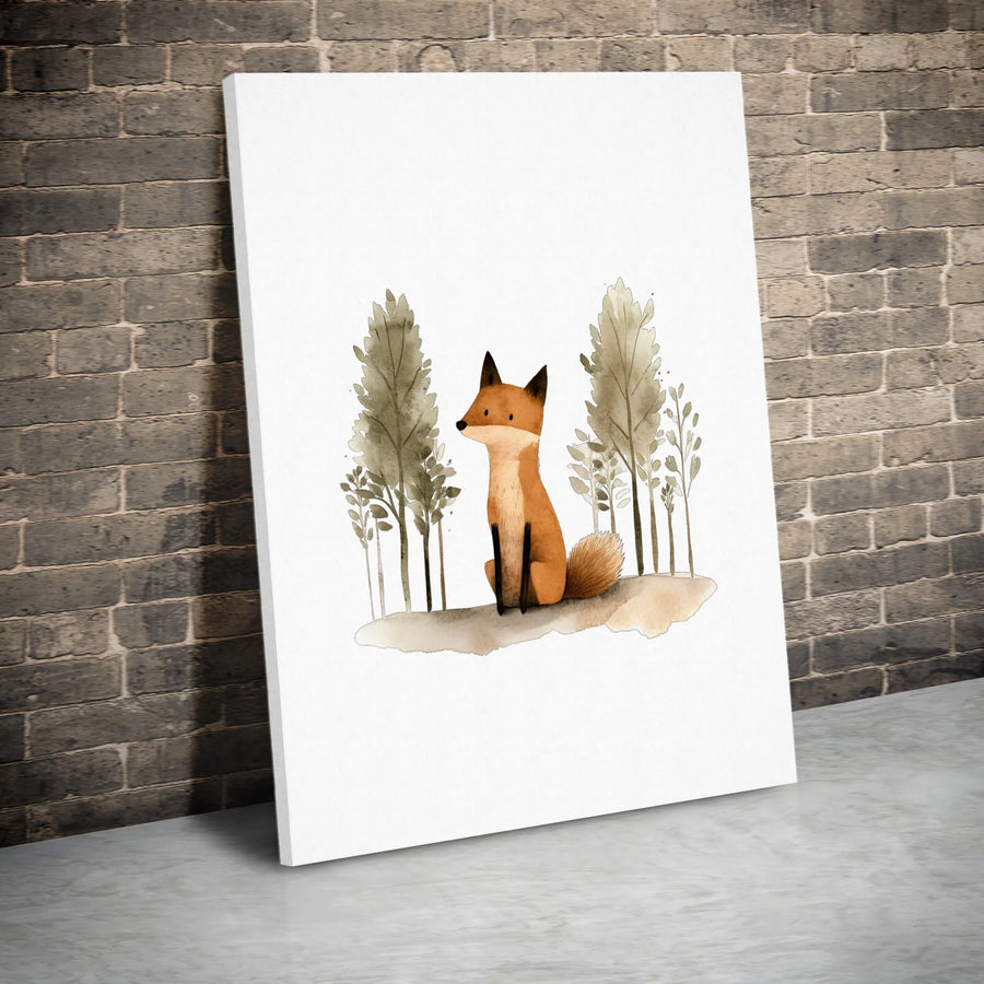 Watercolor Fox Canvas Wall Art | Cute Forest Animal Illustration | Gallery Quality Framed Print | Nursery Decor or Kids Room Gift