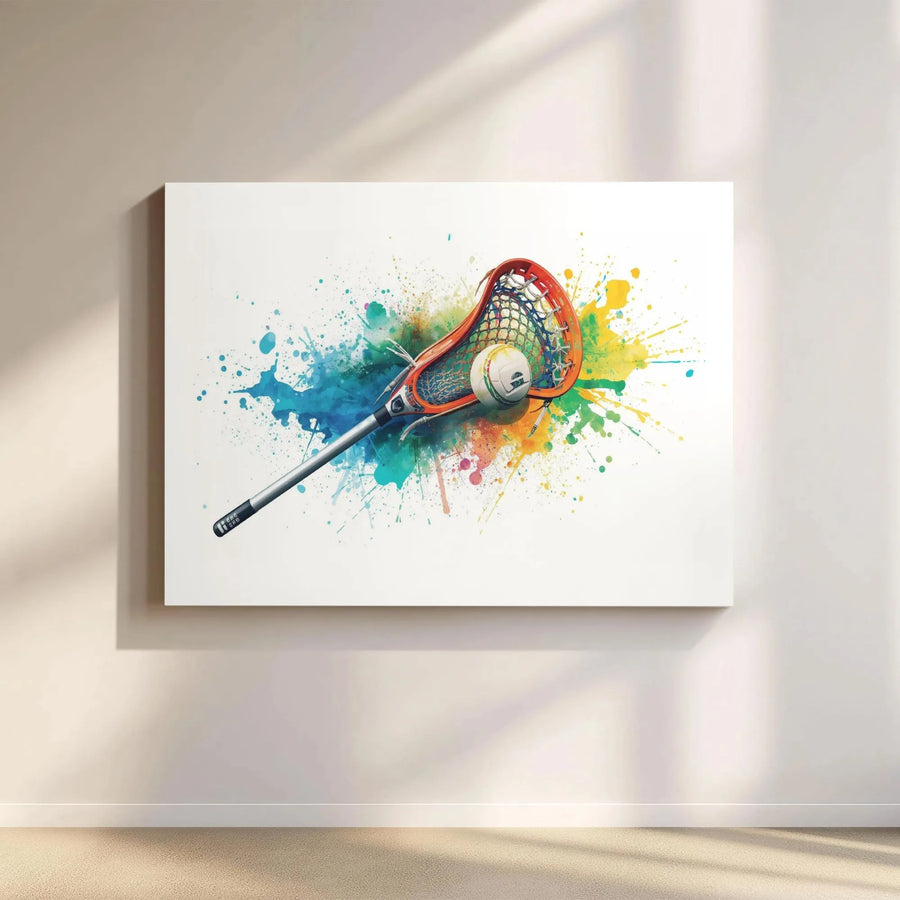 Lacrosse Wall Art | Watercolor Paint Splatter Sports Poster | Premium Gallery Wrap Canvas | Gift for Lacrosse Player or Coach