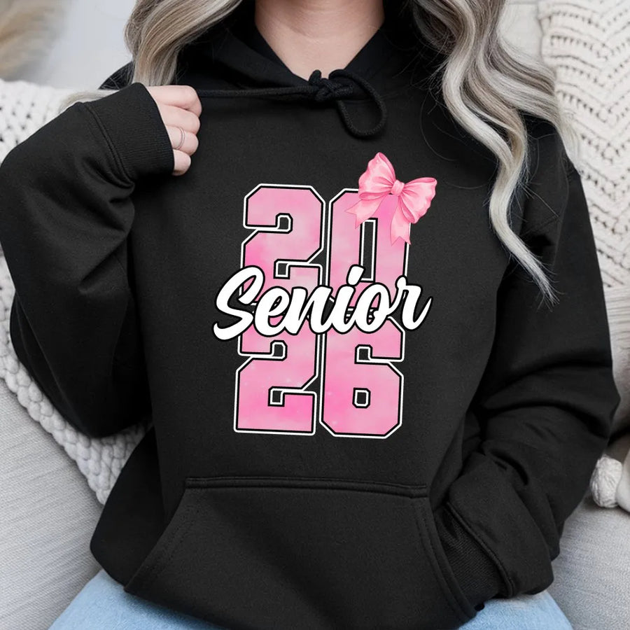 Senior 2026 Hoodie | Pink Bow Aesthetic Graduation Design | Premium Soft Cotton Blend | Gift for High School Graduate Class of 2026