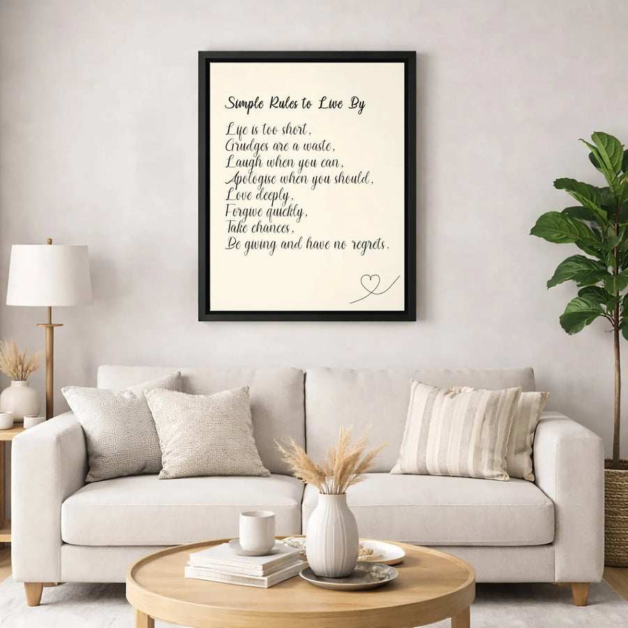 Simple Rules to Live By Canvas Wall Art | Inspirational Quotes Typography Decor | Gallery-Wrapped Premium Print | Meaningful Housewarming Gift