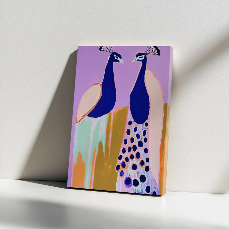 Peacock Wall Art Canvas | Modern Abstract Bird Painting Print | Gallery Quality Fade-Resistant Ink | Unique Living Room Decor Gift