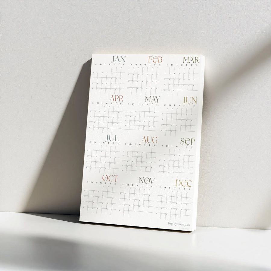 2026 Yearly Wall Calendar Canvas | Minimalist Year At A Glance Print | 1.25 Inch Gallery Wrap Premium Canvas | Modern Office Decor Home Organization Gift