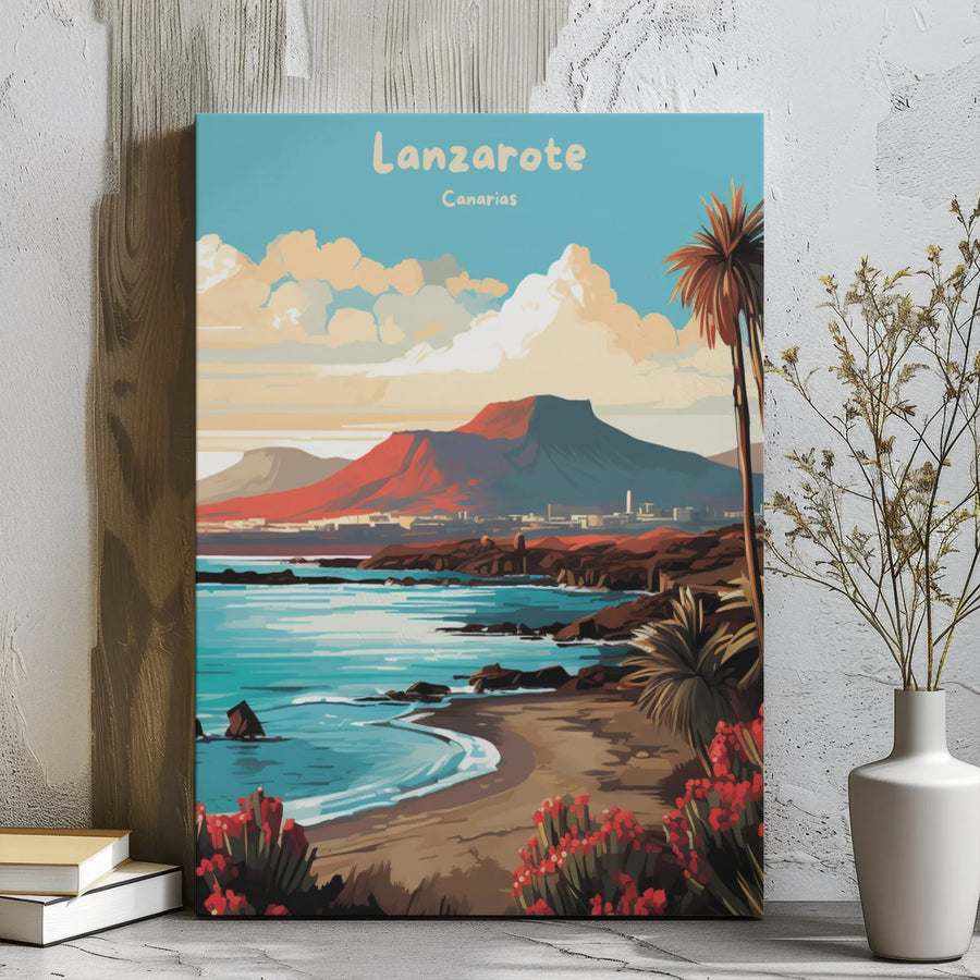 Lanzarote Wall Art | Vintage Canary Islands Travel Poster | Premium Gallery Wrap Canvas | Coastal Decor Gift for Travel Lovers