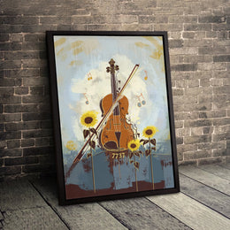 Violin Wall Art | Floral Sunflower Music Print | Premium Gallery Wrapped Canvas | Musical Gift for Musicians & Teachers