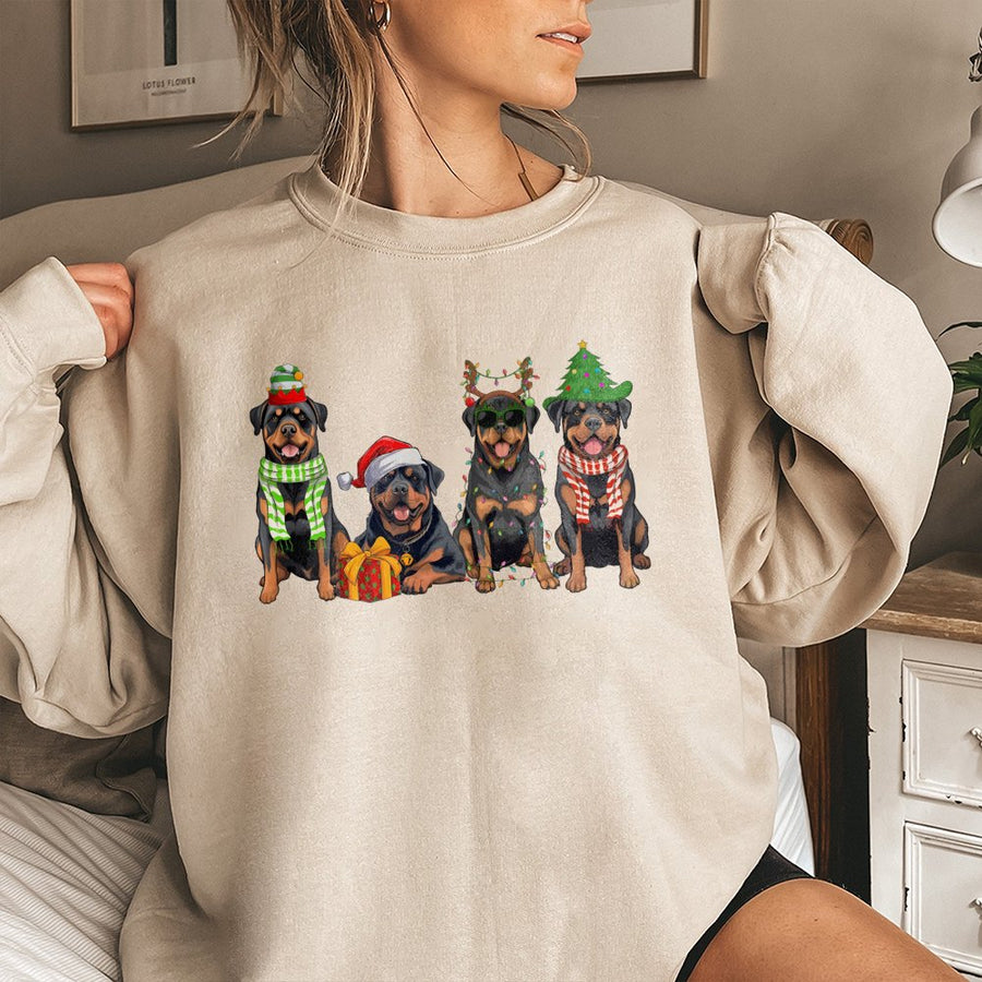 Rottweiler Christmas Sweatshirt | Festive Holiday Dog Graphic | Premium Cotton Blend | Gift For Dog Mom & Rottweiler Lovers