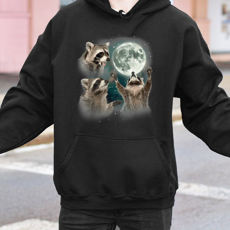 Raccoon Moon Hoodie | Funny Whimsical Night Wildlife Graphic | Cotton Blend Premium Sweatshirt | Unique Animal Lover Gift For Men Women