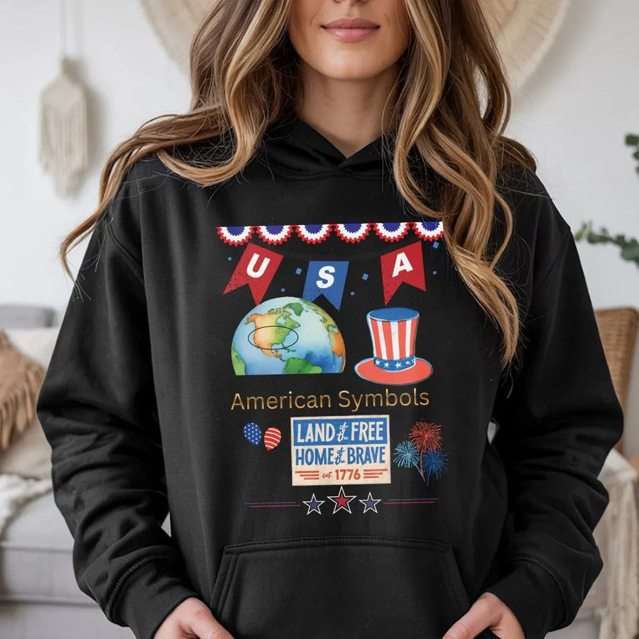 Patriotic USA Graphic Hoodie | Land Of The Free Independence Day Design | Soft Cotton Blend | Gift For Americans