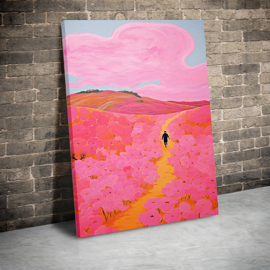 Abstract Floral Landscape Wall Art | Surreal Pink Flower Field Canvas Print | Premium Fade-Resistant Inks | Modern Living Room Statement Decor Gift