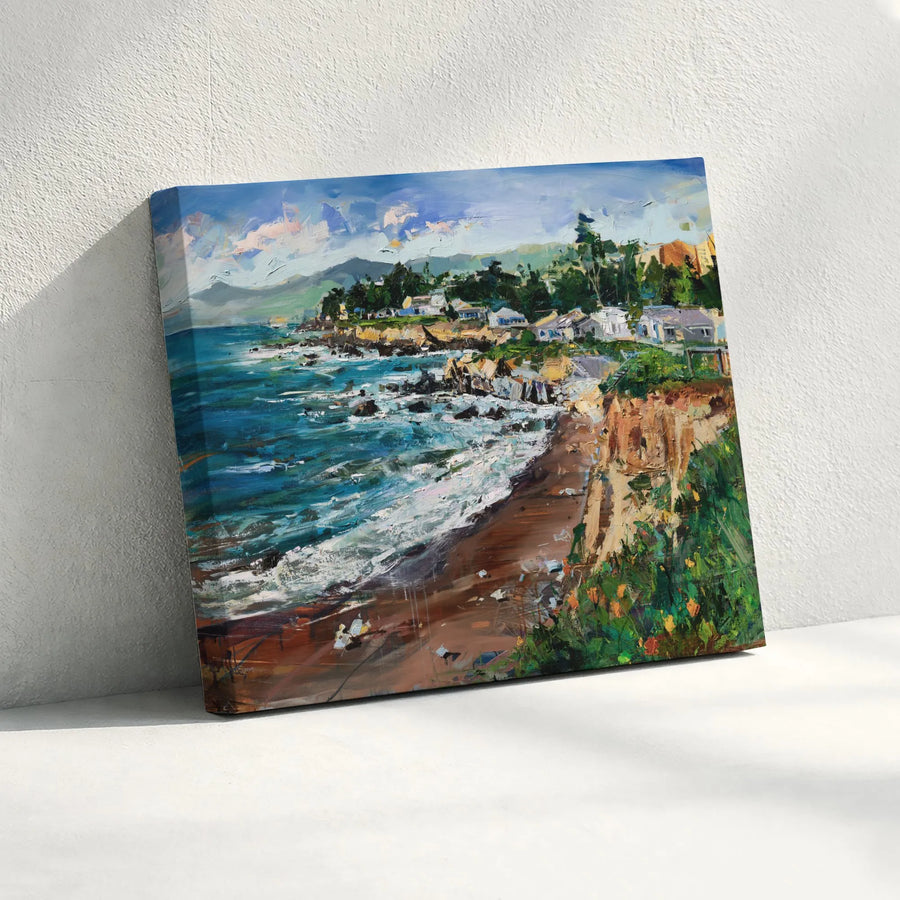 Coastal Painting Canvas Print | Textured California Coast Scenery | Premium Gallery Wrapped Canvas | Beach House Wall Decor Gift