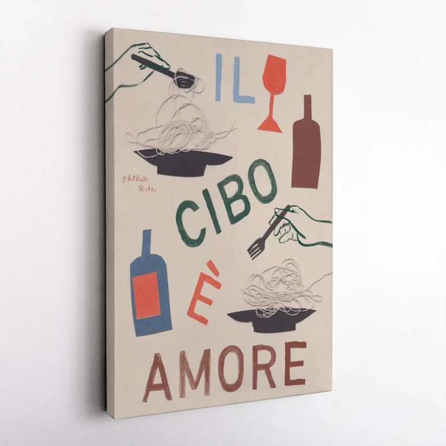 Il Cibo è Amore Canvas Print | Italian Kitchen Wall Art | Premium Gallery Wrap Decor | Gift for Foodies and Wine Lovers