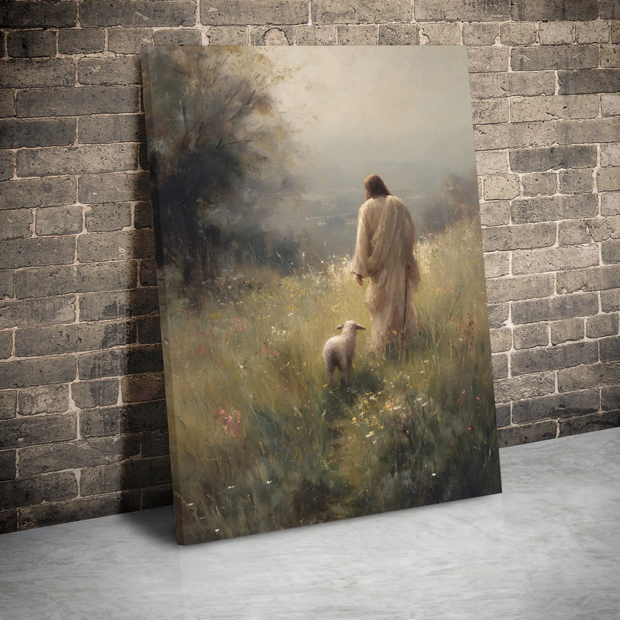 Jesus The Good Shepherd Canvas Art | Peaceful Lamb in Wildflower Field | Premium Gallery Wrap Wall Decor | Religious Home Gift for Christians