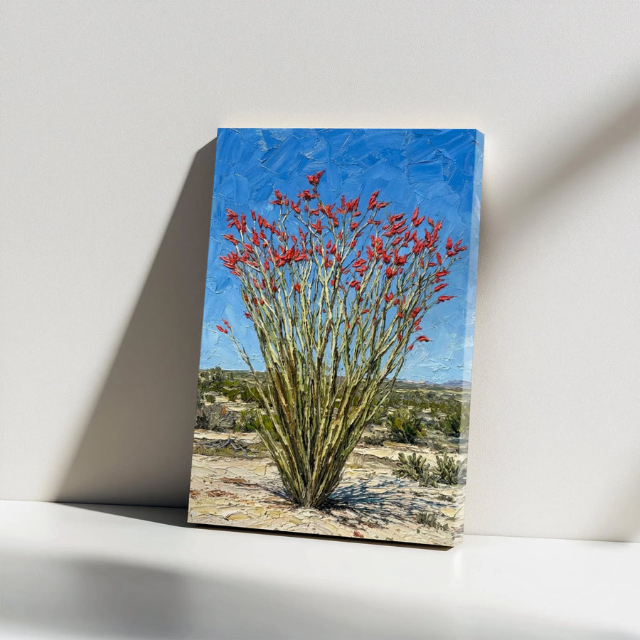 Ocotillo Canvas Wall Art | Textured Desert Landscape Painting Print | Premium Gallery Wrapped Canvas | Southwestern Home Decor Gift