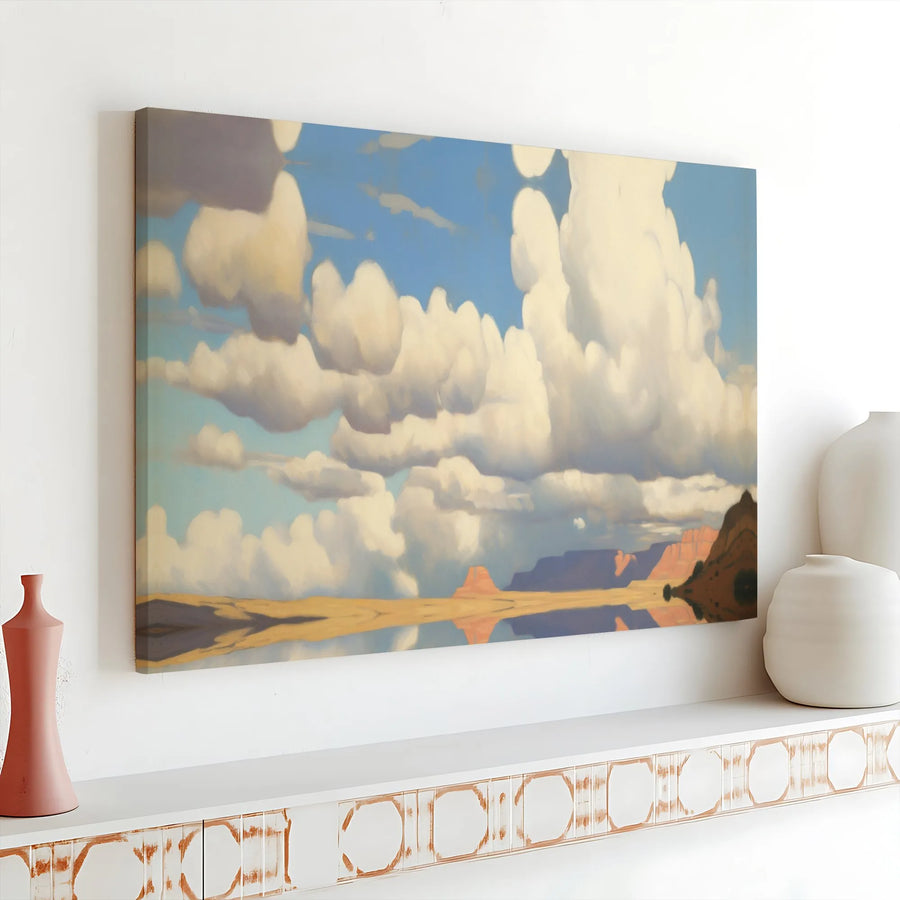 Desert Canyon Reflection Canvas Wall Art | Serene Southwestern Cloudscape Painting | Premium Gallery Wrapped Canvas | Modern Rustic Home Decor Gift