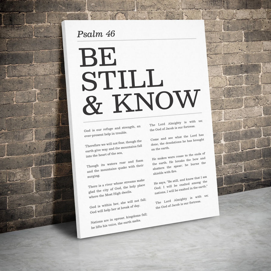 Psalm 46 Bible Verse Wall Art | Be Still And Know Minimalist Typography | Premium Gallery Wrapped Canvas | Christian Home Decor Gift