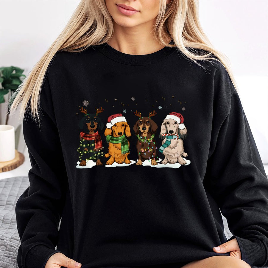 Dachshund Christmas Sweatshirt | Festive Wiener Dog Holiday Graphic | Cozy Cotton-Blend Premium Apparel | Cute Dog Mom Gift for Holiday Party
