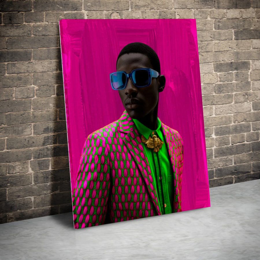 Modern Black Art Canvas | Vibrant Pop Art Fashion Portrait | Premium High-Resolution Print | Collector's Gift for Modern Home Decor