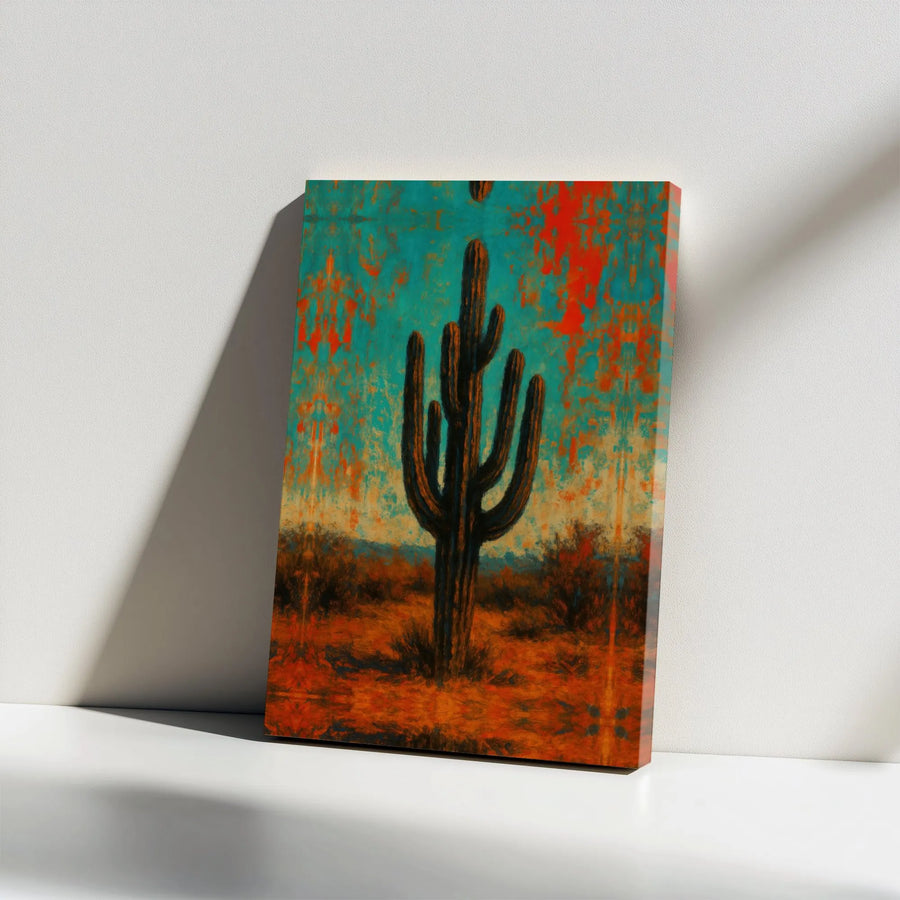 Saguaro Cactus Canvas Wall Art | Abstract Desert Landscape Print | Premium 1.25" Gallery Wrap | Southwestern Home Decor Gift