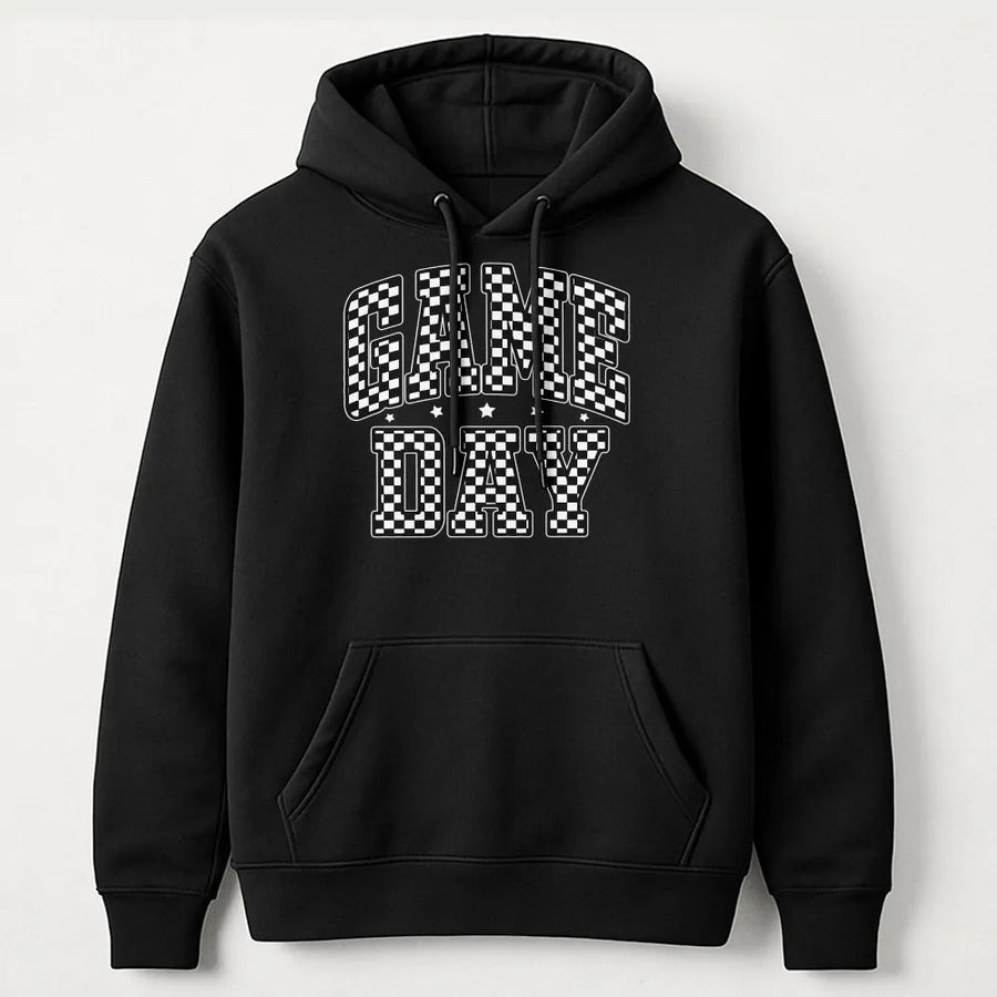 Checkered Game Day Hoodie | Retro Sports Aesthetic Print | Premium Cotton-Blend Fleece | Cozy Gift For Baseball Fans And Sports Moms
