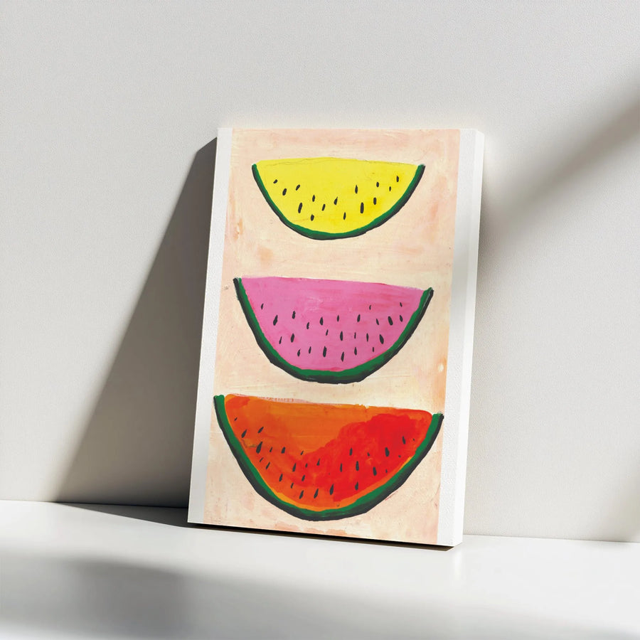 Watermelon Slices Vertical Canvas Print | Colorful Pop Art Fruit Painting | Premium Gallery Wrap Wall Art | Modern Kitchen & Dining Room Decor Gift
