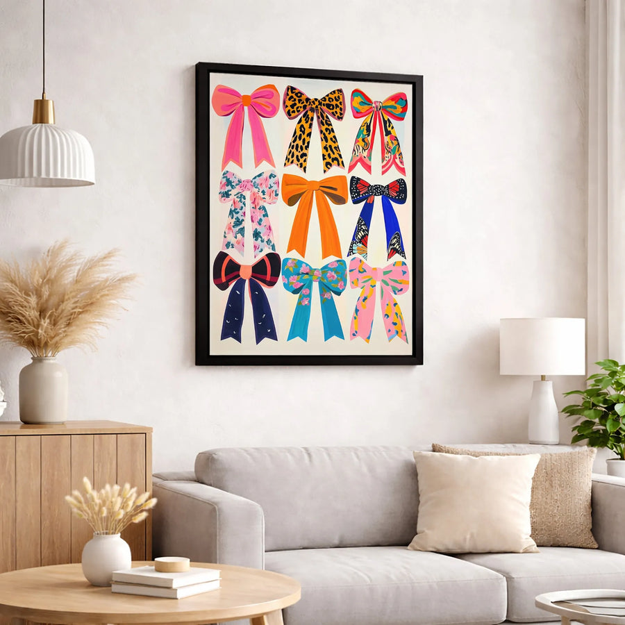 Preppy Bows Wall Art | Colorful Ribbon Bow Patterns | Premium Gallery-Wrapped Canvas Print | Cute Aesthetic Decor for Bedroom or Dorm