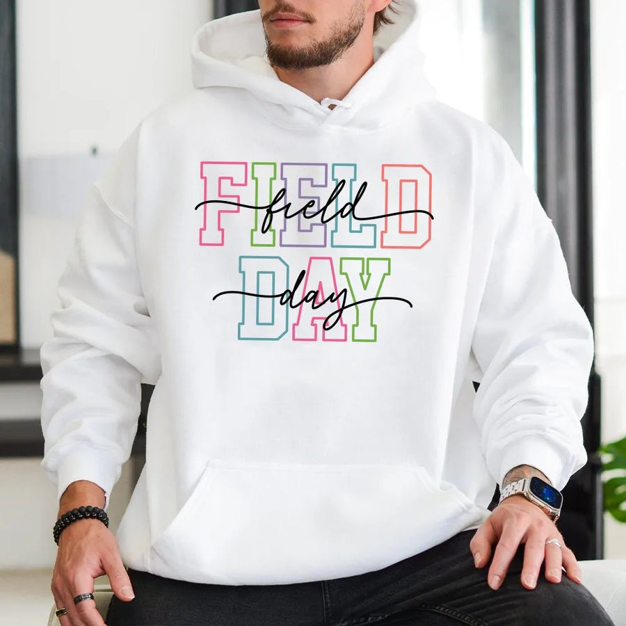 School Field Day Hoodie | Colorful Retro Graphic | Comfort Colors Cotton Tee | Gift for Teachers & Students