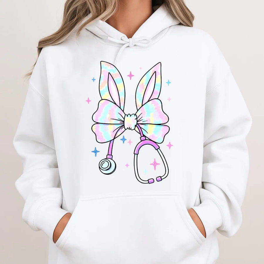 Nurse Easter Hoodie | Pastel Bunny Bow Stethoscope Design | Cotton Blend Comfort | Cute Nursing School Gift for Her