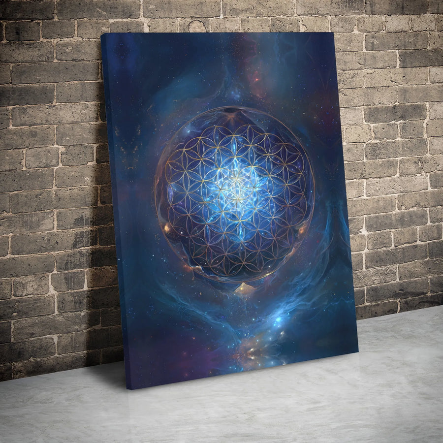 Flower of Life Canvas Print | Sacred Geometry Cosmic Nebula Wall Art | Premium Gallery Wrap Decor | Spiritual Zen Home Gift