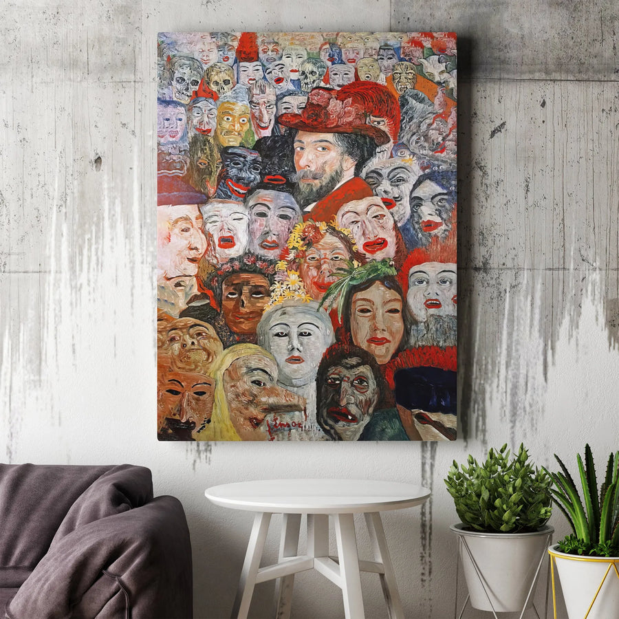 James Ensor Canvas Print | The Artist Surrounded by Masks Wall Art | Premium Gallery Wrapped Canvas | Dark Academia Decor Collector's Gift