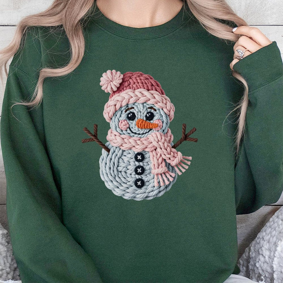 Snowman Sweatshirt | Cute Yarn Knit Texture Graphic | Premium Cotton Blend | Christmas Holiday Gift for Adults